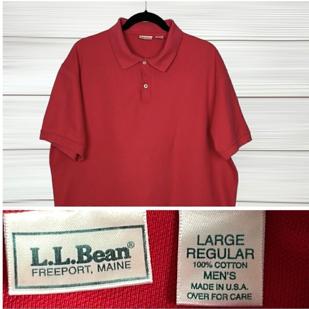 L.L. Bean Main Vintage Polo Shirt Tee Red Cotton Short Sleeve Men’s L
